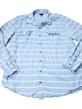 GAP Button Shirt Mens 2XL XXL Slim Fit Striped Blue Long Sleeve Pockets Casual